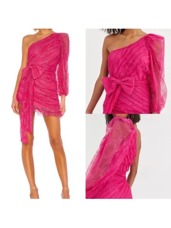 For Love And Lemons Dresses & Skirts - For Love & Lemons One-Shoulder Hot Pink Lace Dress with Bow